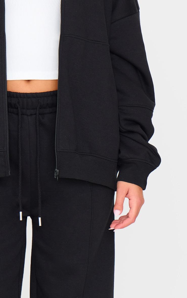 Black Oversized Zip Through Sweat Bomber Jacket Product Image