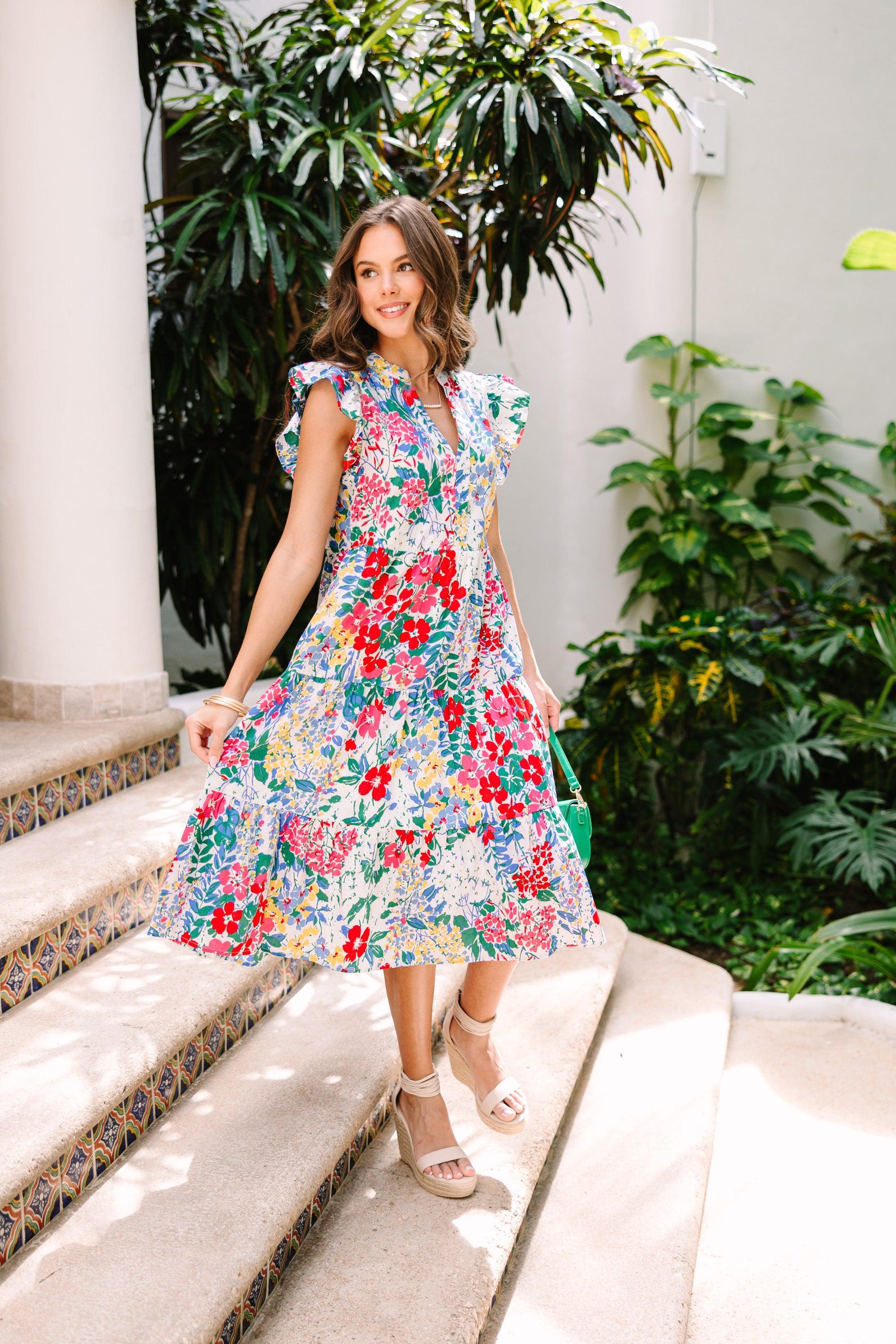 Bright Days Ahead White Floral Midi Dress Female Product Image