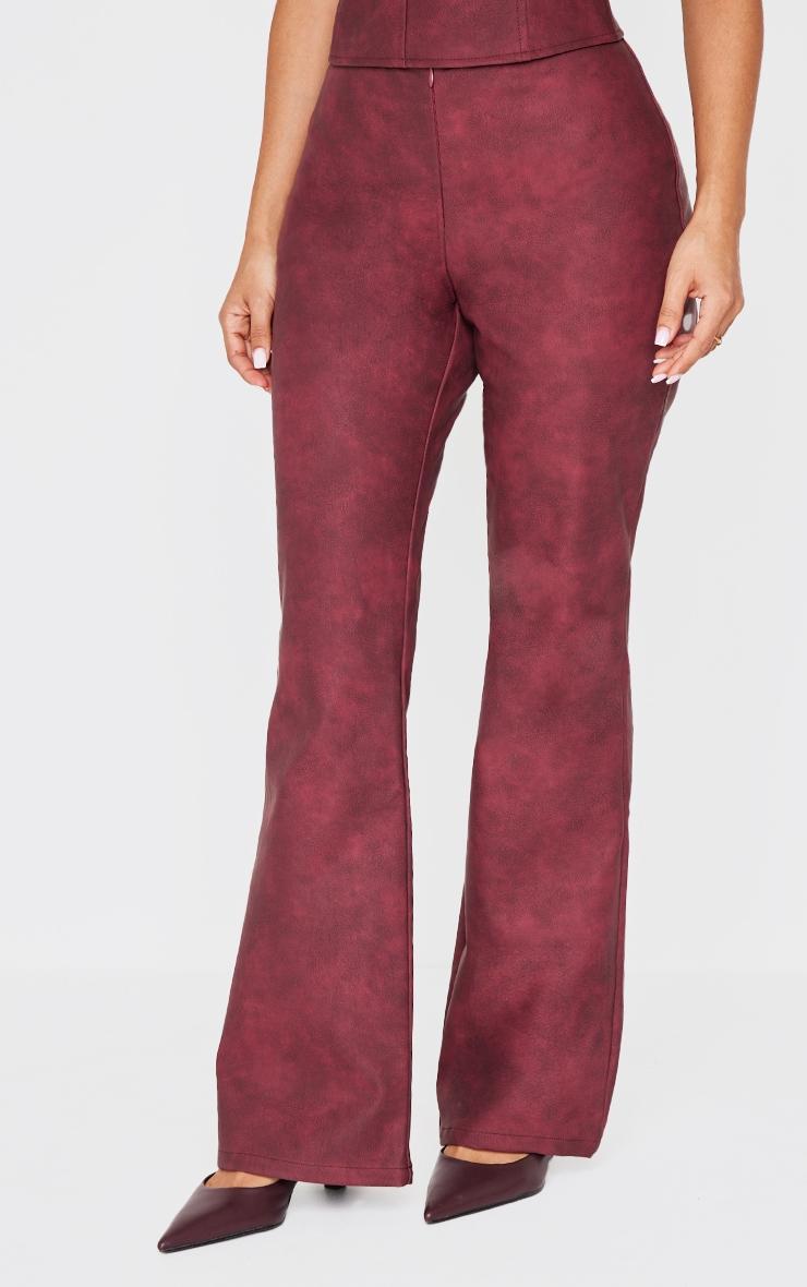 Petite Burgundy Faux Leather Zip Front Flared Pants Product Image