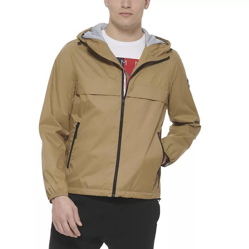 Men's Tommy Hilfiger Logo Patch Hooded Rain Jacket, Size: Medium, Blue Stripe Product Image