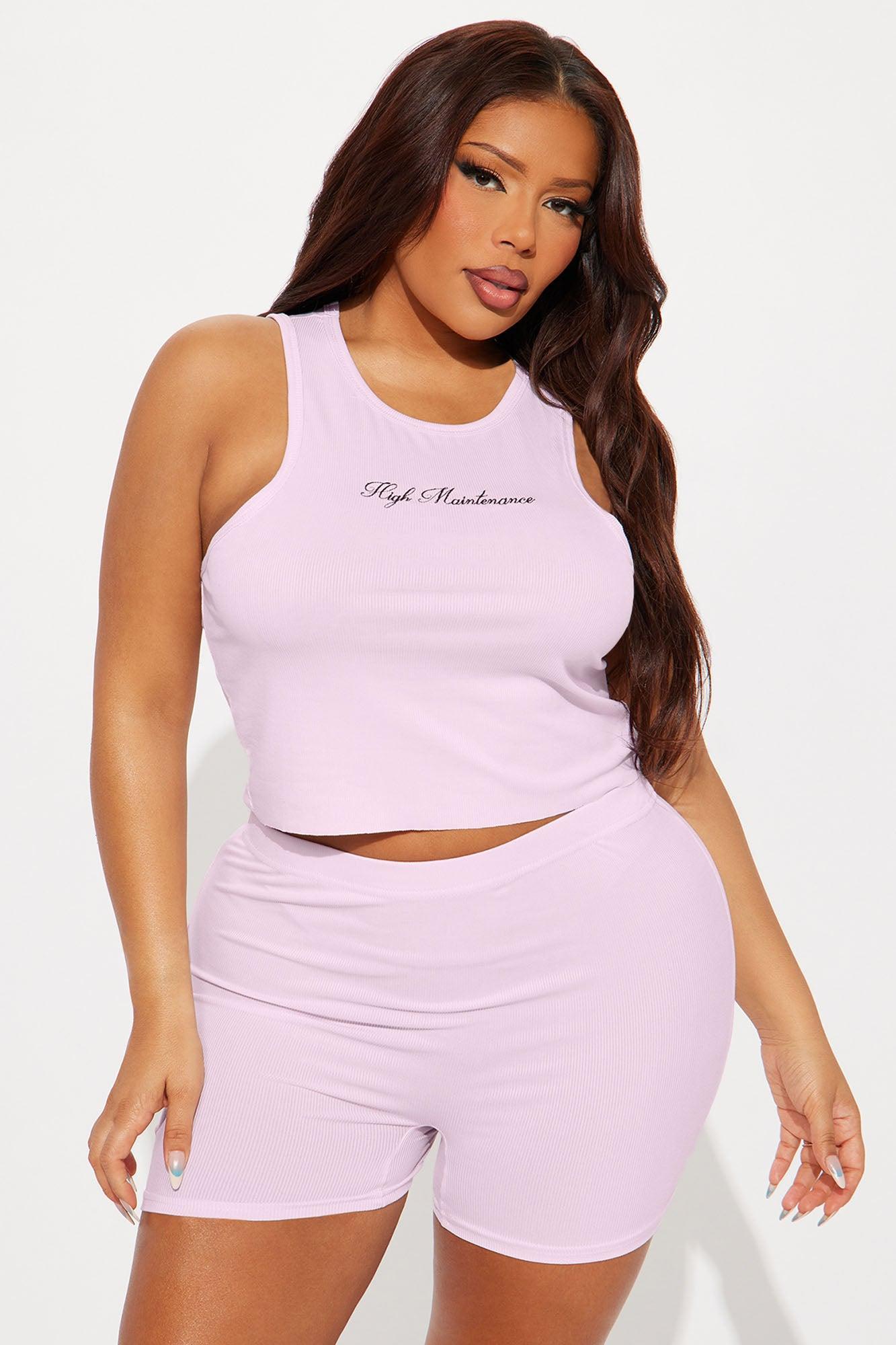 High Maintenance Ribbed PJ Short Set - Pink Product Image