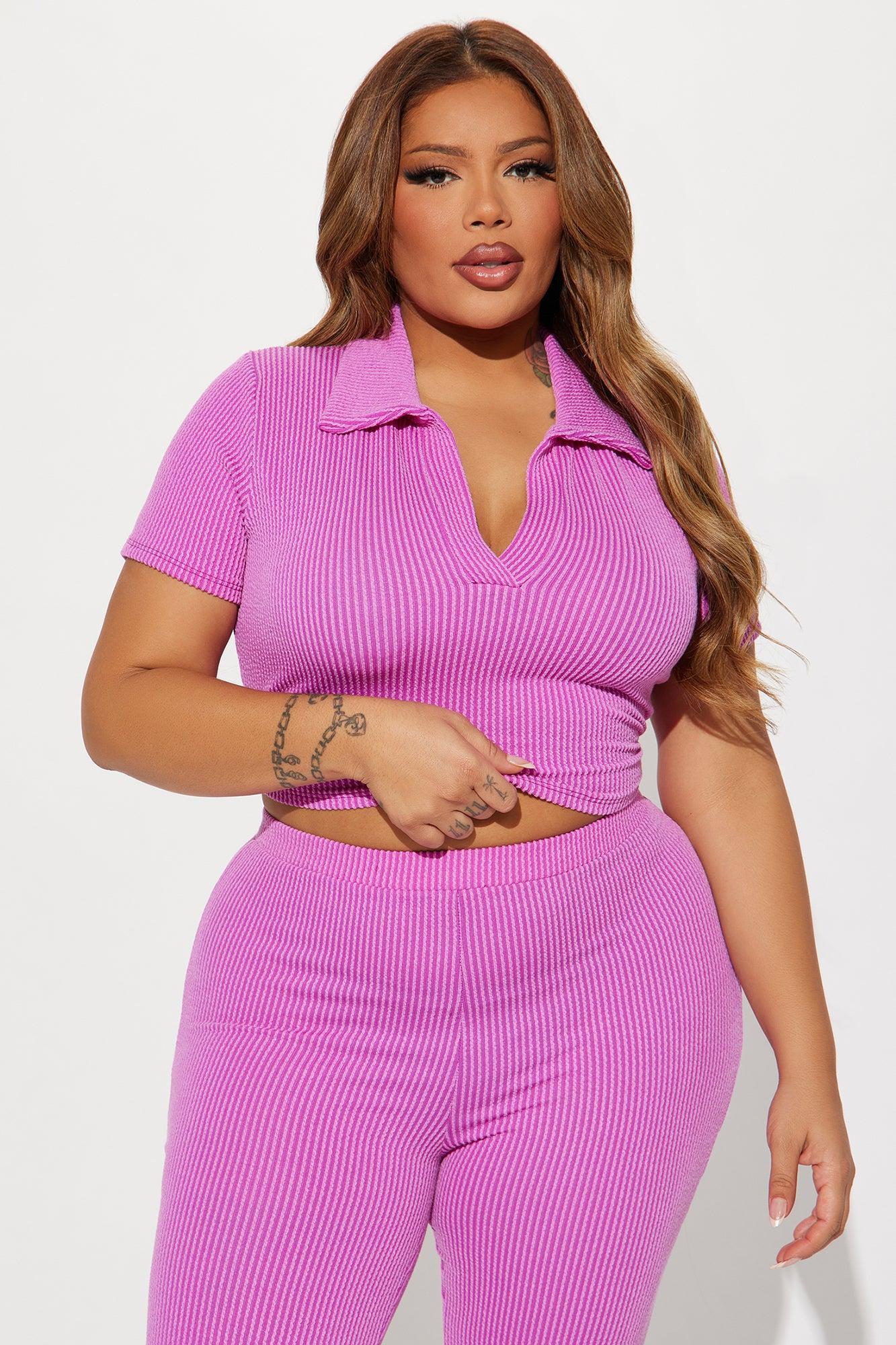 Josie Ribbed Pant Set - Magenta Product Image
