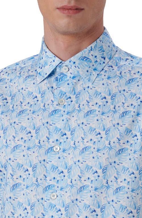 BUGATCHI Milo Ooohcotton® Leaf Print Short Sleeve Button-up Shirt In Turquoise Product Image