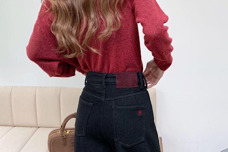 Fleece-Lined High-Waist Wide-Leg Jeans Product Image