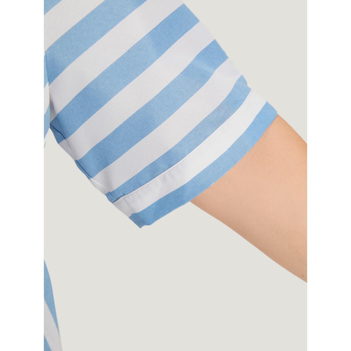 Plus Size Multicolor Striped Shirt Collar Button Through Blouse Women Vacation Half Sleeve Shirt collar Work Blouses BloomChic 14-16/1X Product Image