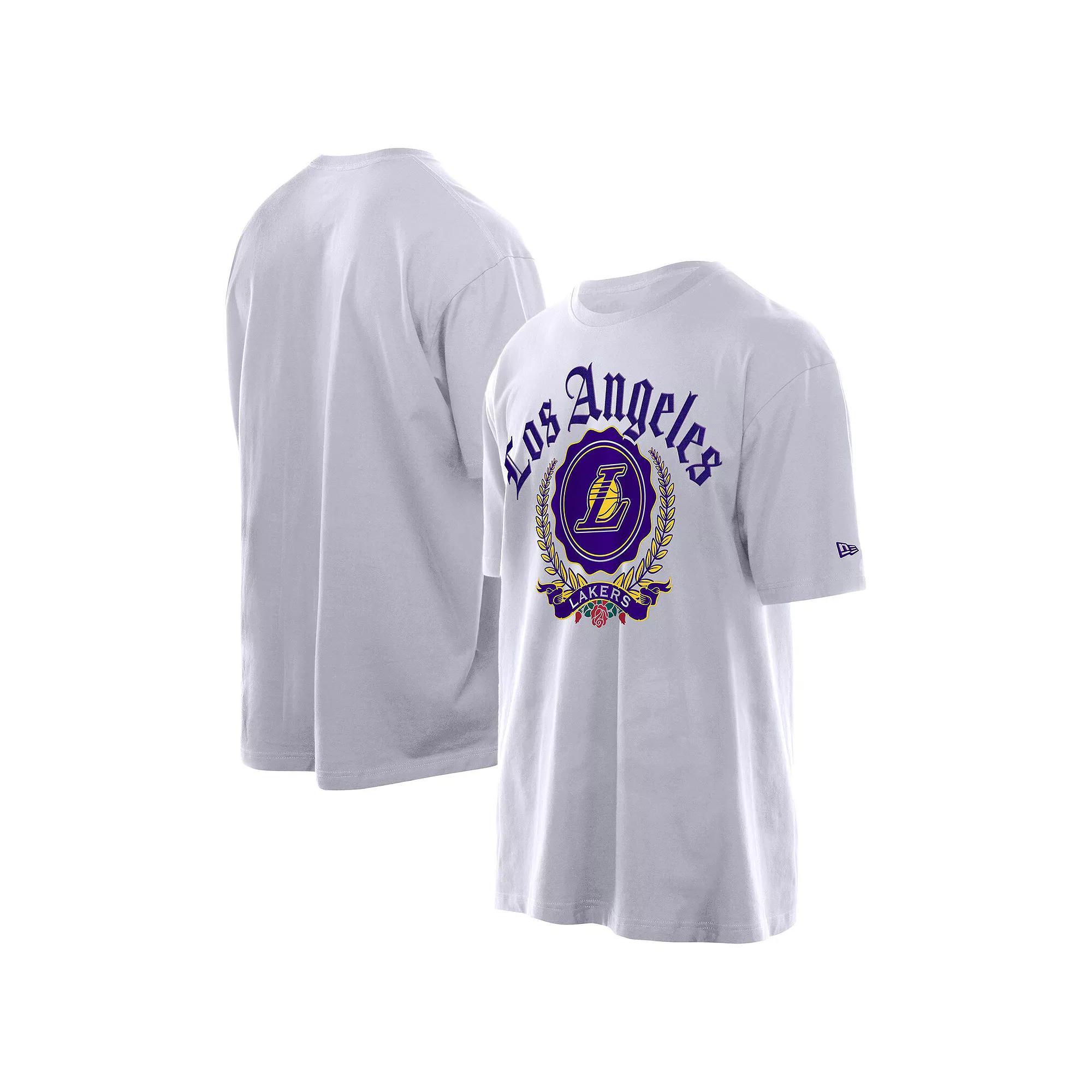 Men's New Era White Los Angeles Lakers Throwback Prep Oversized T-Shirt, Size: XL Product Image