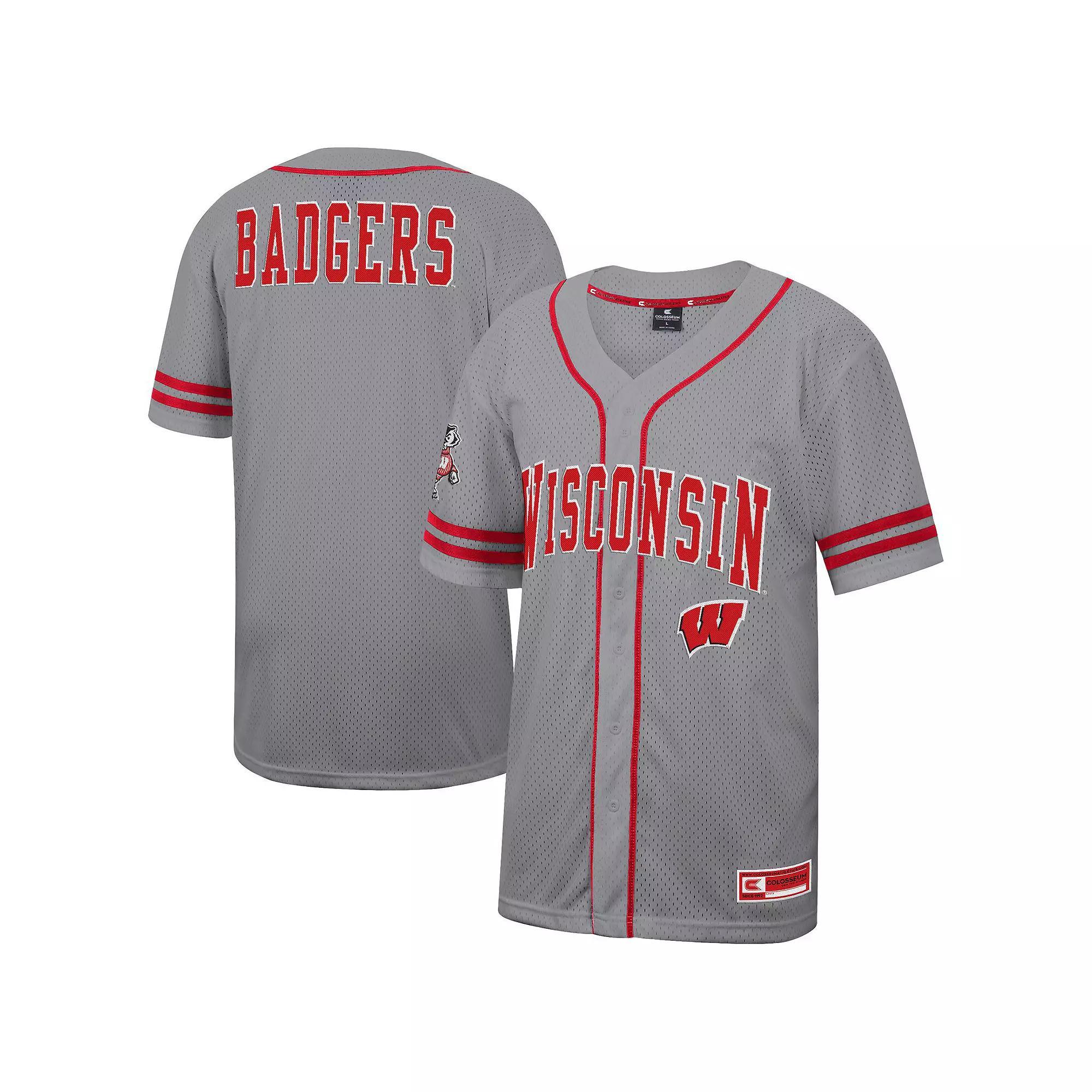 Men's Colosseum Gray Wisconsin Badgers Free Spirited Baseball Jersey, Size: 2XL, Grey Product Image