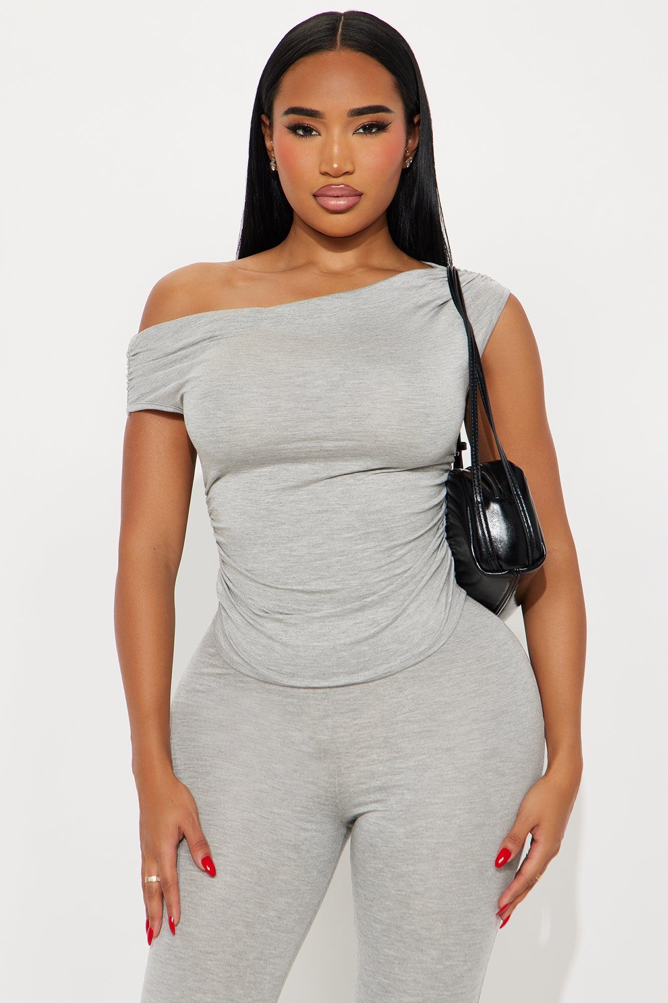 Havana Off Shoulder Capri Pant Set - Heather Grey Product Image
