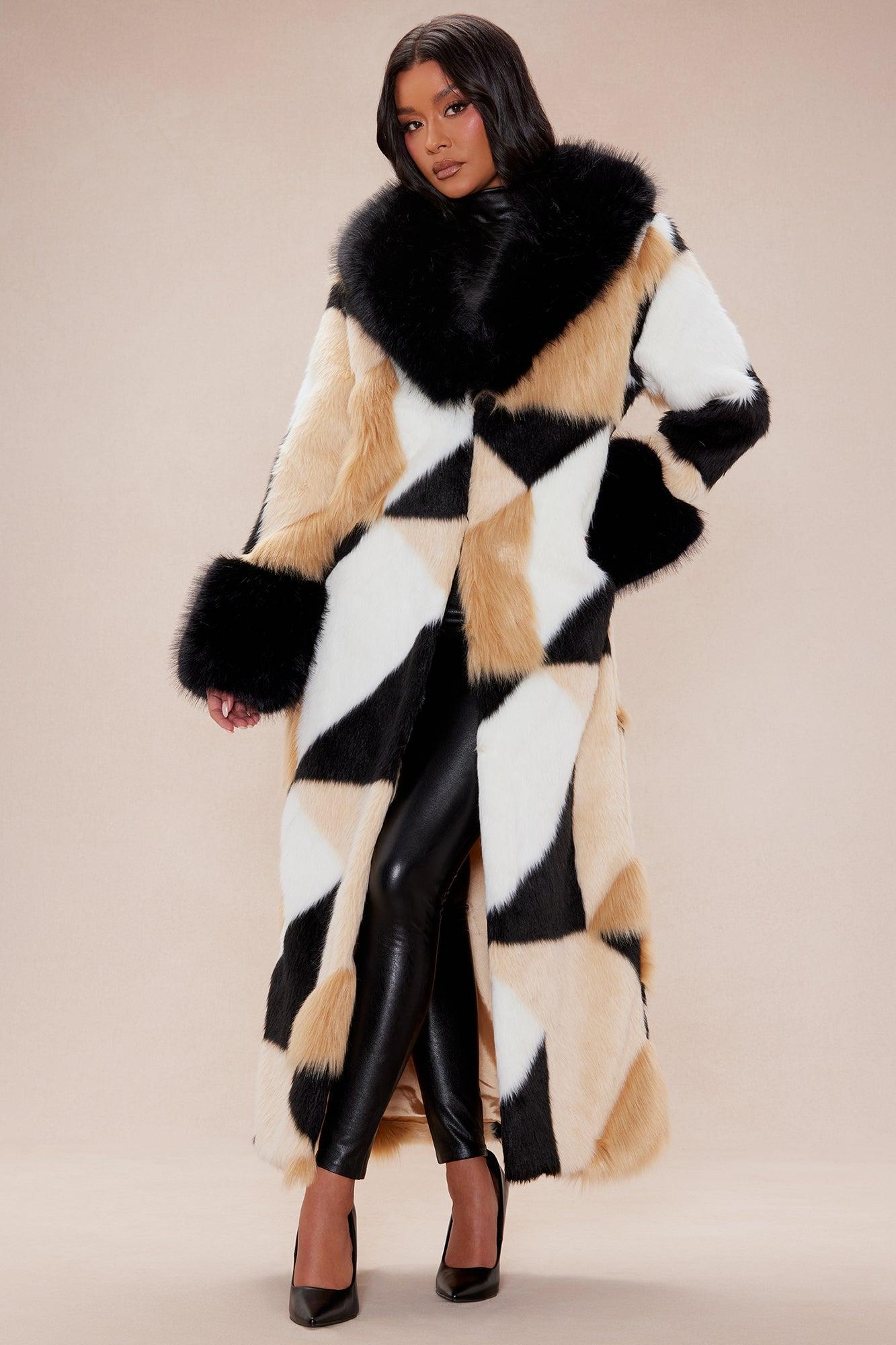 Penthouse Faux Fur Coat - Brown/combo Product Image