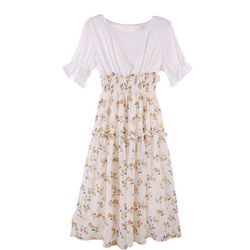 Floral Mock Two-Piece Midi A-Line Dress Product Image