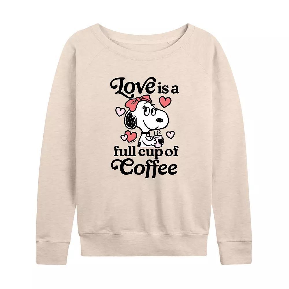 Women's Peanuts Belle Love Is A Full Cup Of Coffee French Terry Long Sleeve Tee, Size: XXL, Beige Product Image