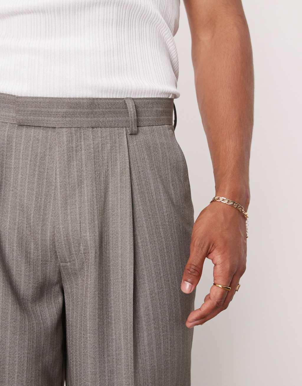 ASOS DESIGN smart oversized tapered pants in gray pinstripe Product Image