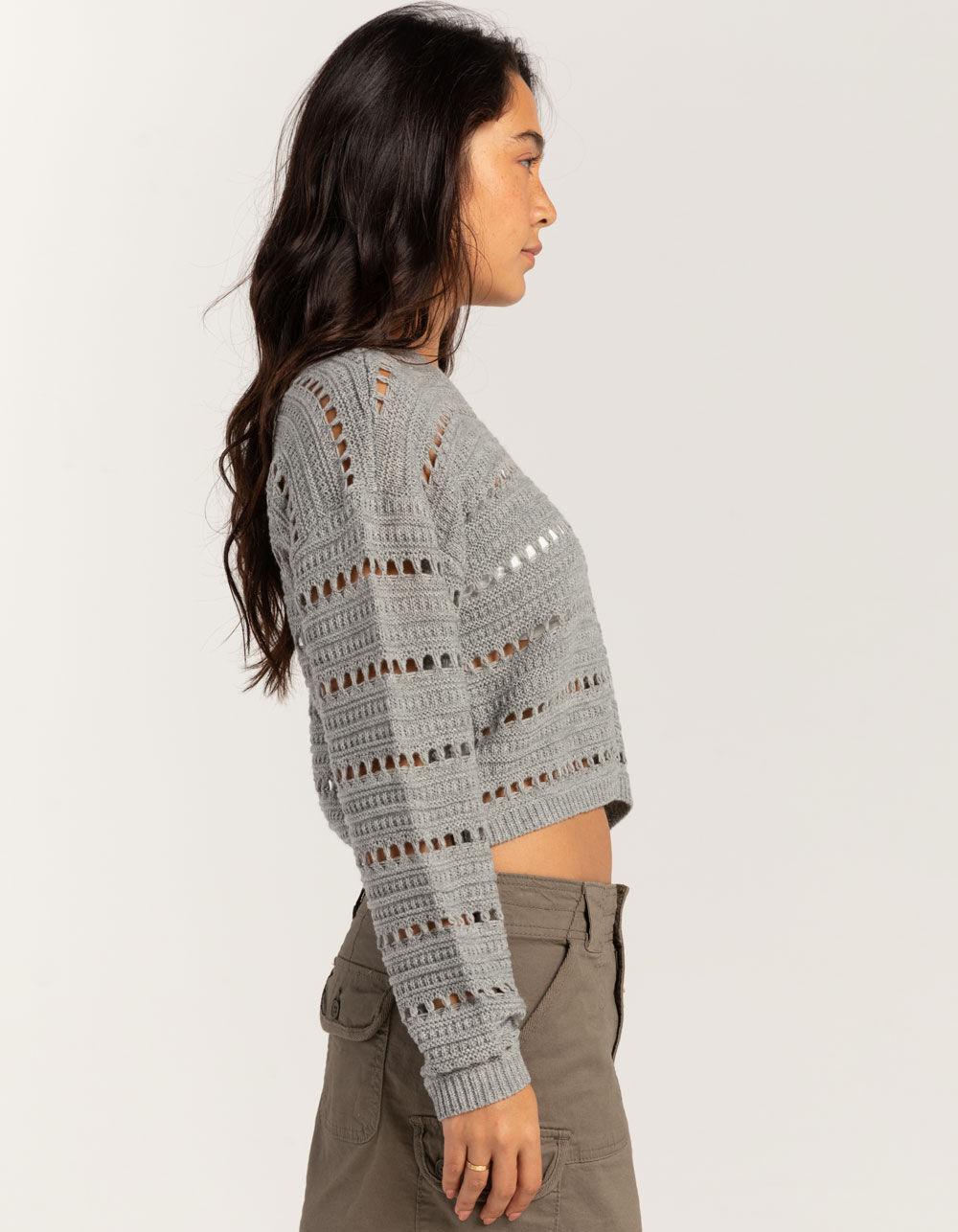 RSQ Womens Open Stitch Cropped Sweater - GRAY Product Image