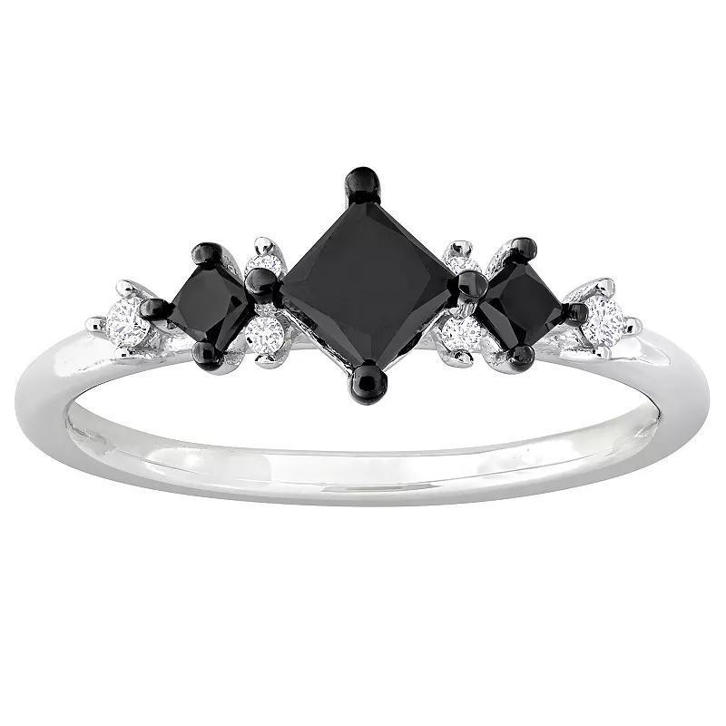 Stella Grace 14k White Gold 4/5 Carat T.W. Black & White Diamond 3-Stone Ring, Women's, Size: 7 Product Image