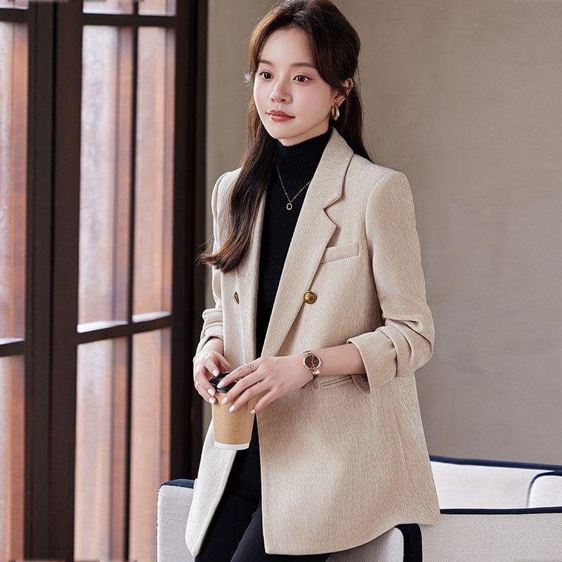 Lapel Neck Plain Double Breasted Blazer Product Image