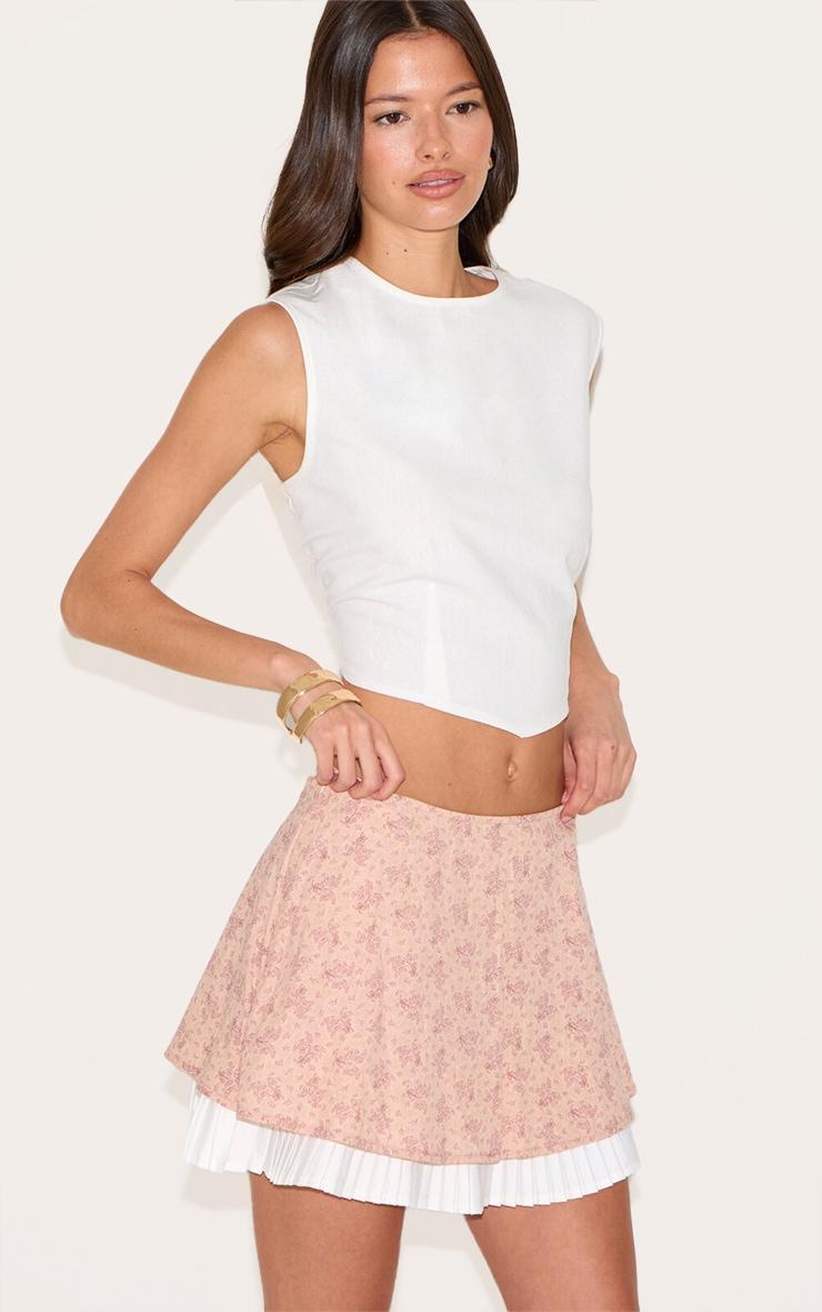 Pink Print Pleated Hem A Line Mini Skirt Product Image
