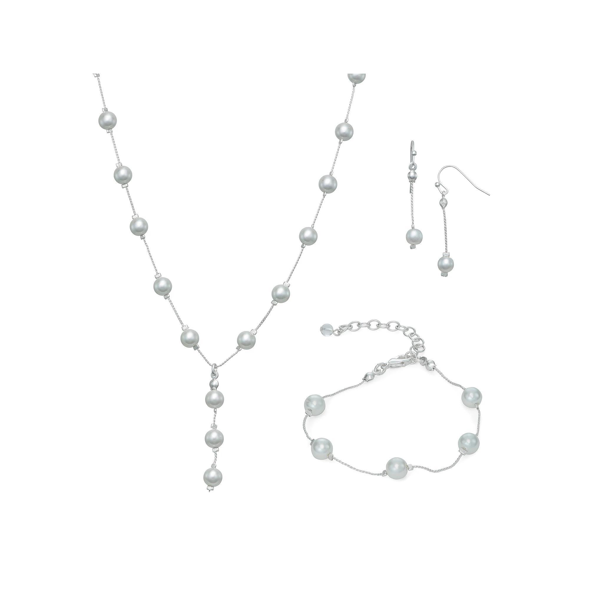 Youre Invited... Silver Tone Simulated Pearl Y Necklace, Bracelet & Earrings Set, Womens Product Image