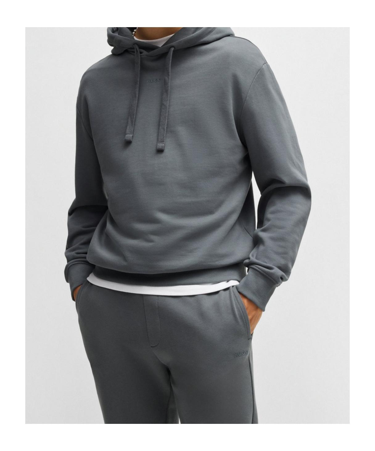 HUGO BOSS Cotton-terry Relaxed-fit Hoodie With Logo Print In Black Product Image