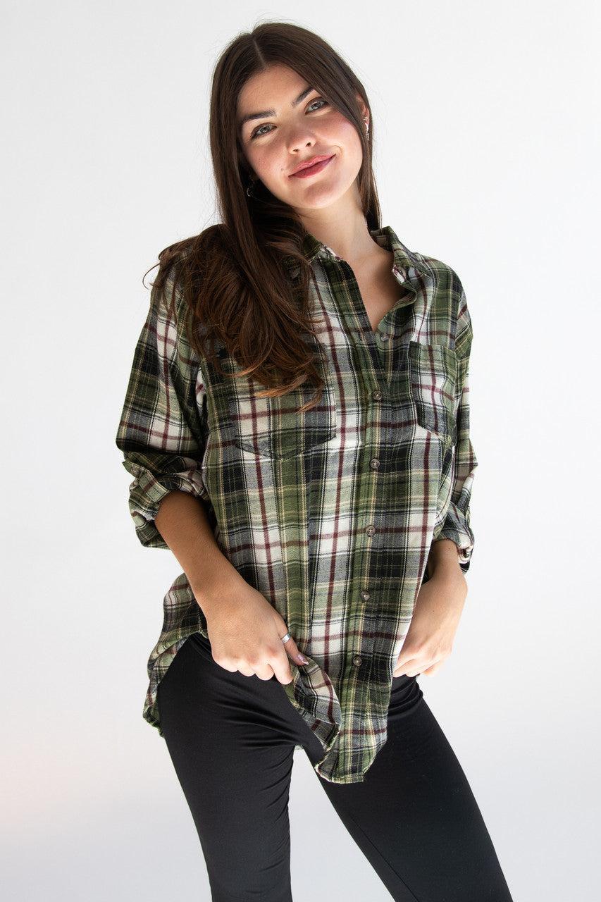 Oversized High-Low Hem Flannel Product Image