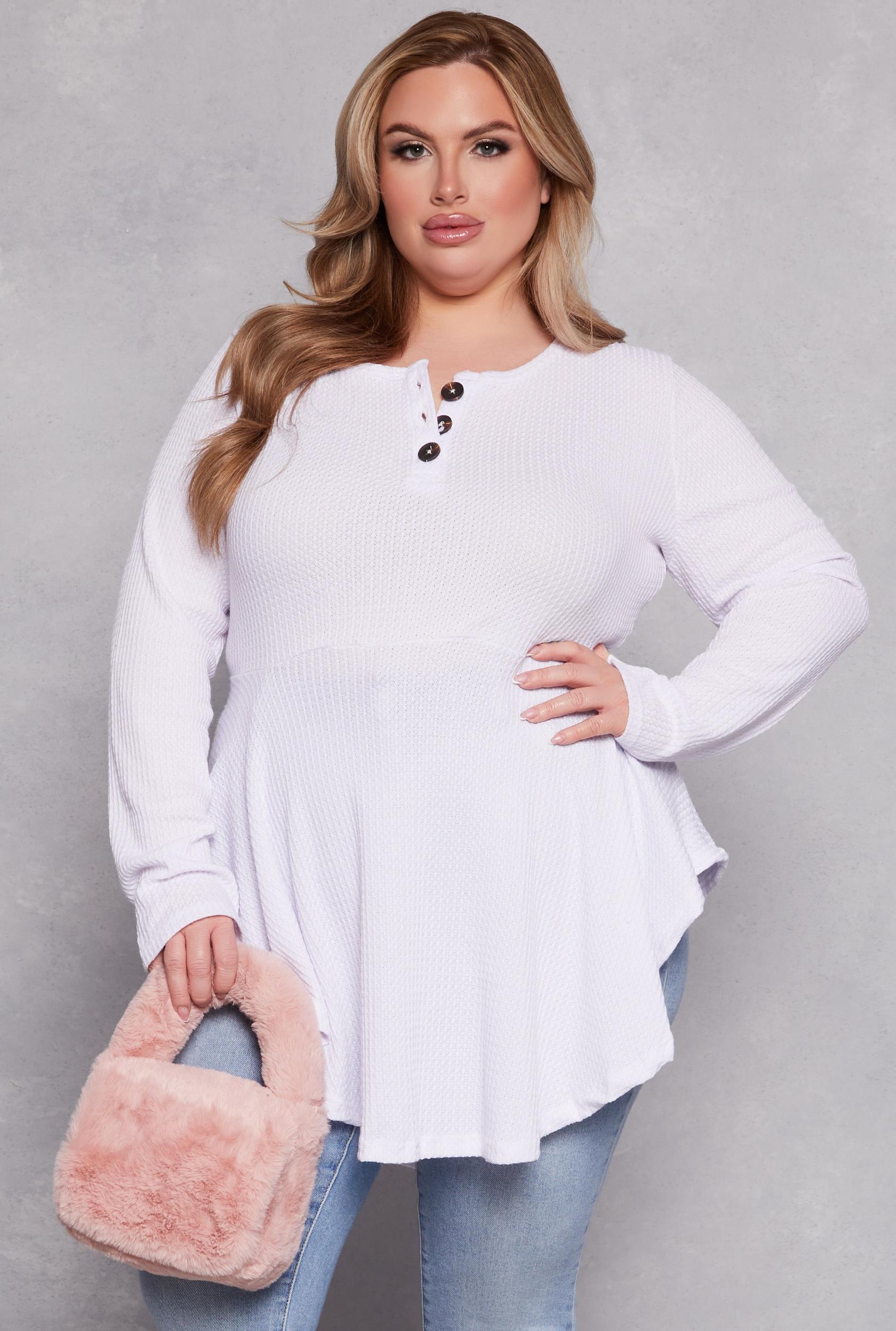 Womens Plus Size Waffle Knit Henley Peplum Top Product Image