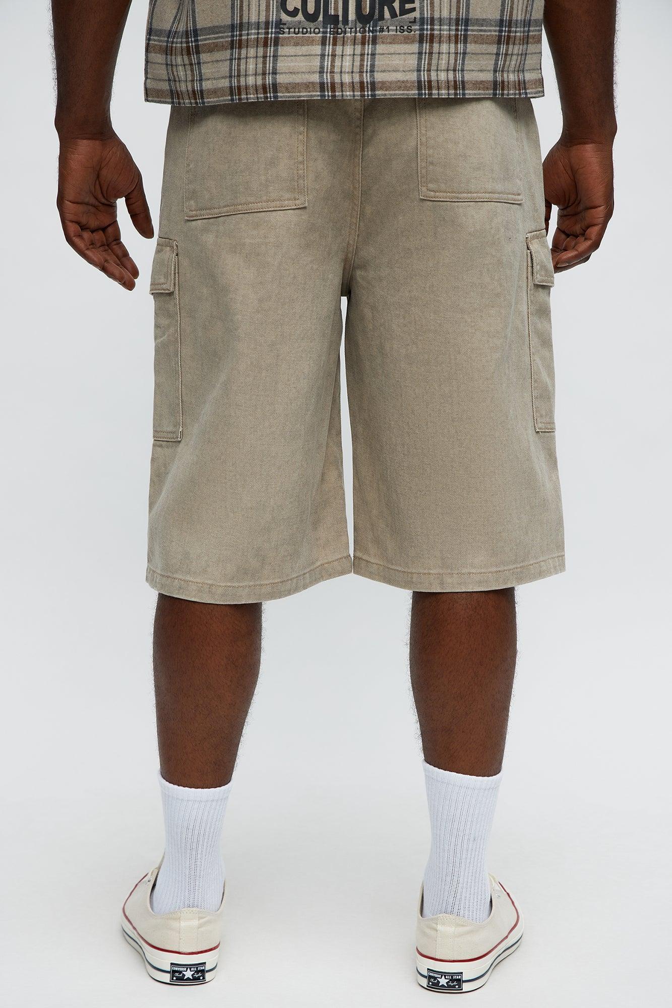 Long Cargo Relaxed Shorts - Khaki Product Image