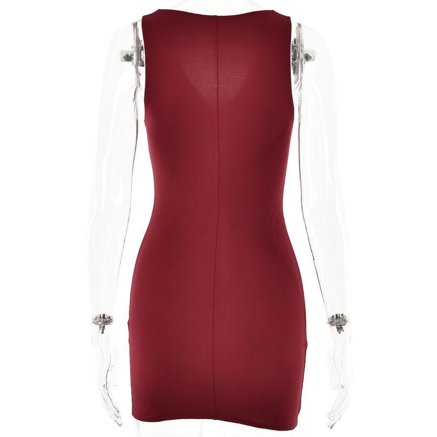 Sleeveless Plunged Plain Mini Bodycon Dress Product Image