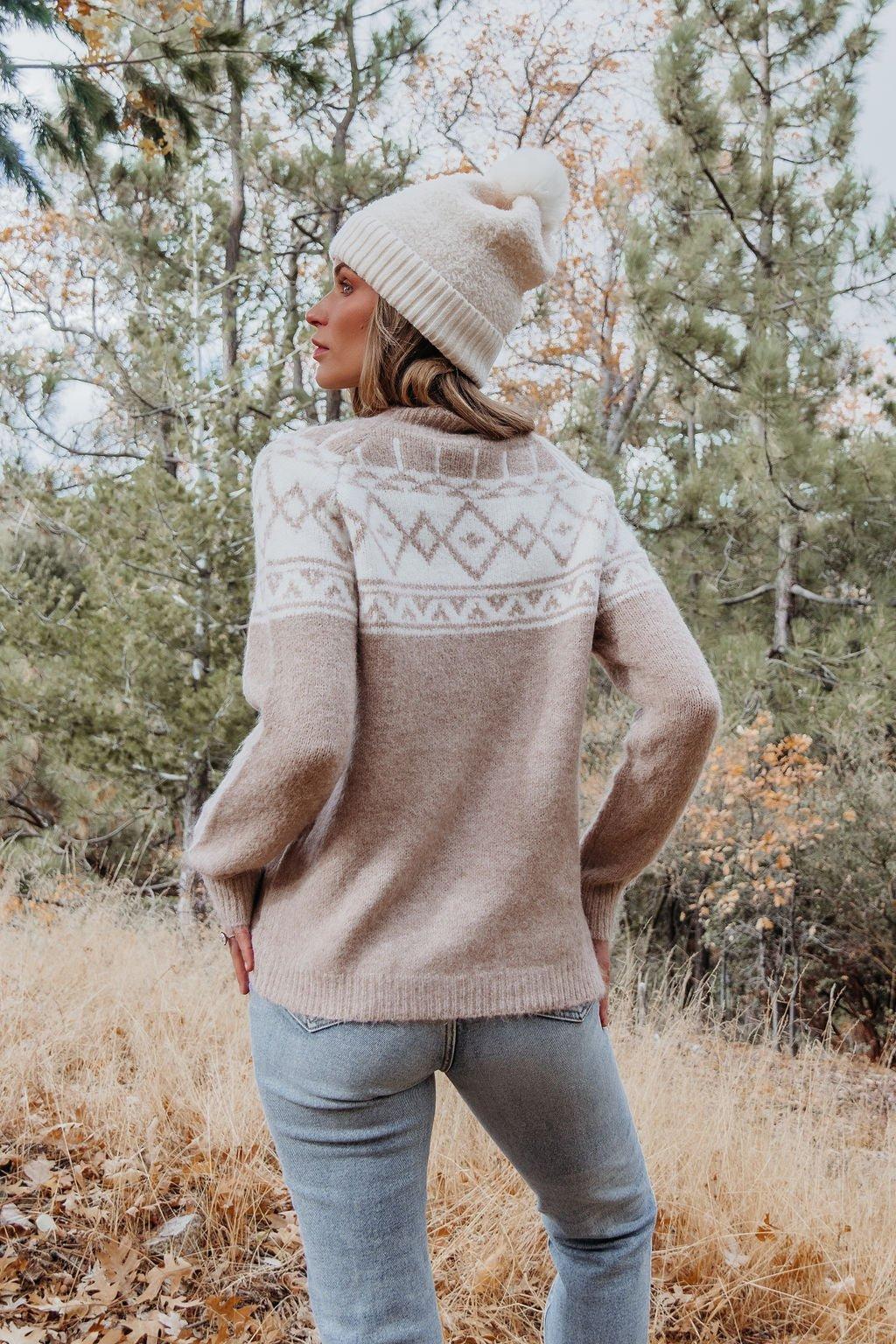 Taupe Aztec Print Mock Neck Sweater - FINAL SALE Product Image