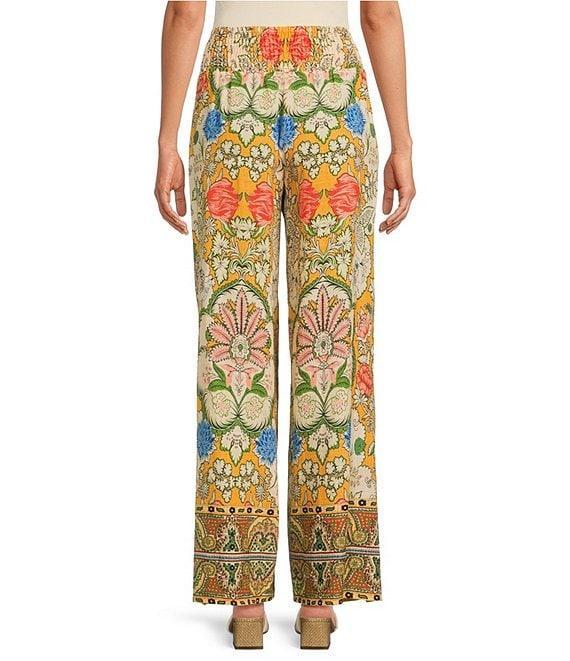 A Loves A Woven Floral Print High Rise Smocked Waist Tassel Tie Wide Leg Coordinating Pants Product Image