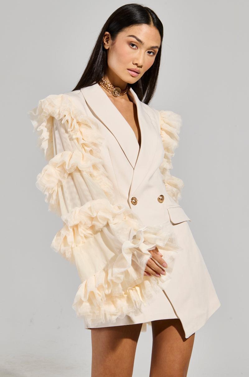 LIVING OVER THE TOP RUFFLE SLEEVE BLAZER MINI DRESS Product Image