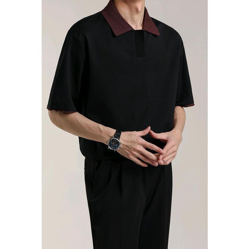 Short-Sleeve Two Tone Polo Shirt Product Image
