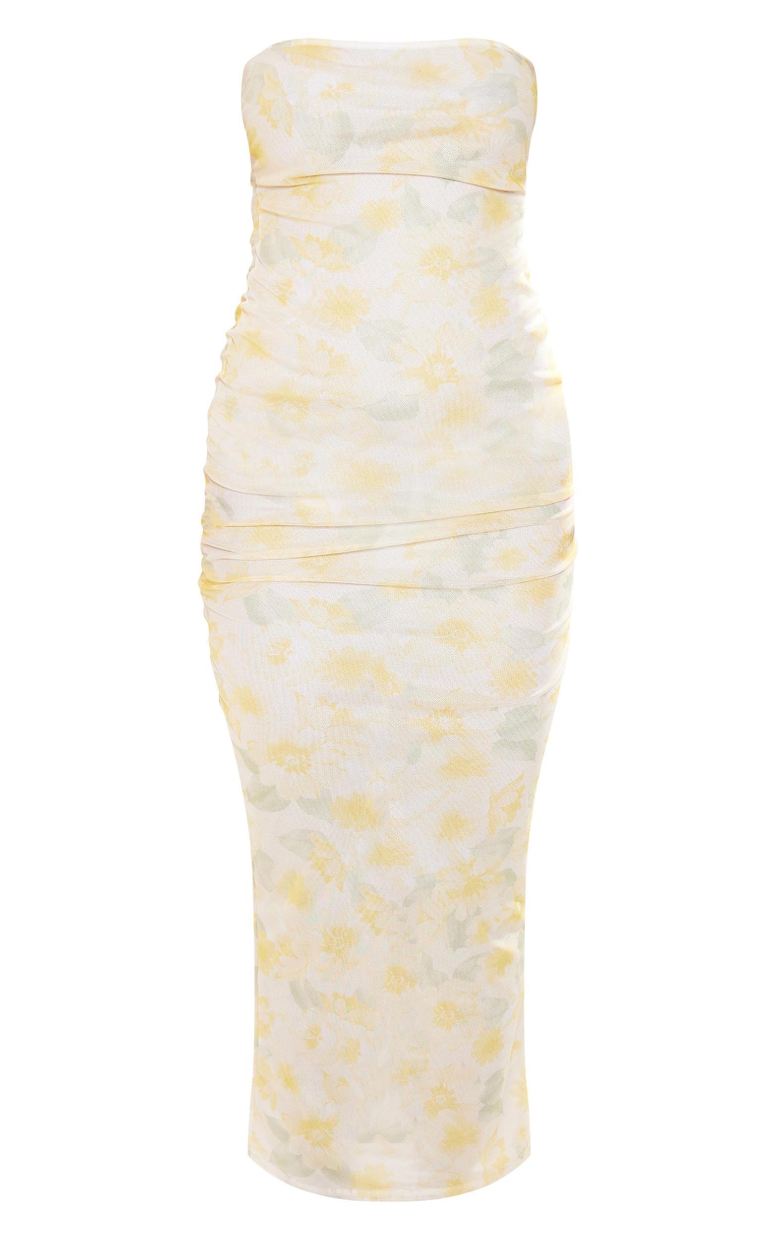 Lemon Floral Print Mesh Bandeau Midaxi Dress Product Image