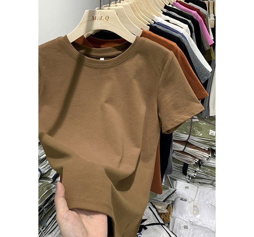 Short-Sleeve Crew Neck Plain Tee Product Image