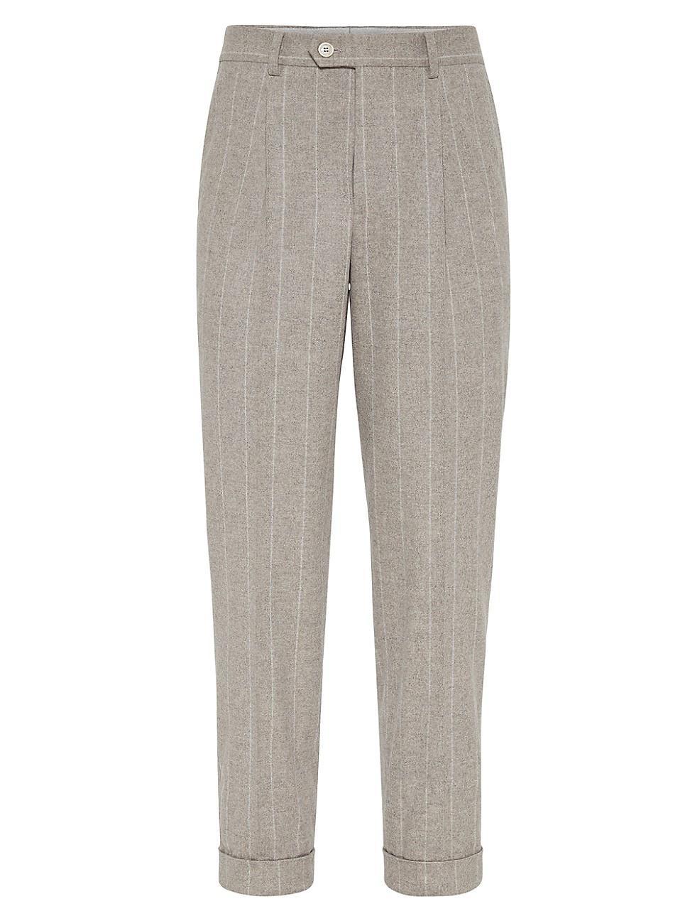 Mens Stripe Combed Flannel Leisure Fit Trousers with Pleats Product Image