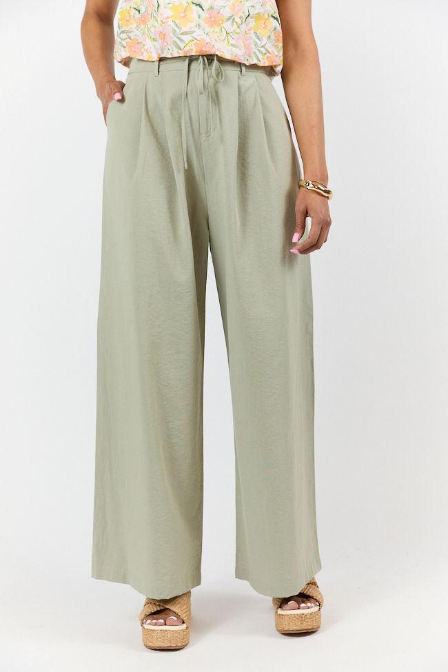 True Bliss Sage Pull On Wide Leg Trousers FINAL SALE Product Image