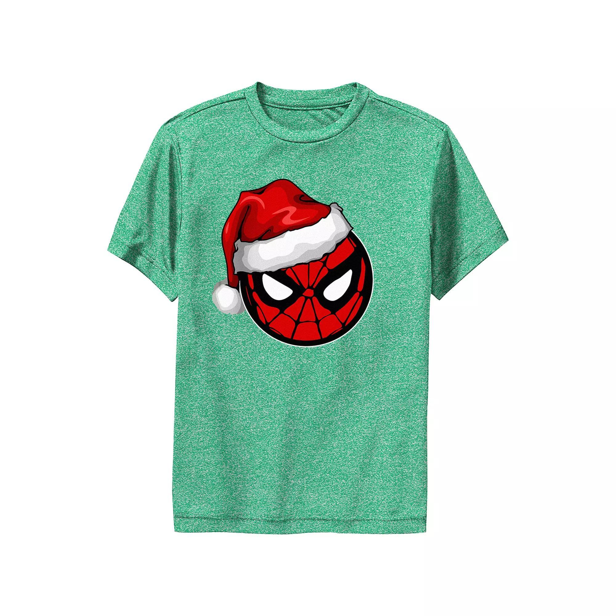 Boys Spider-Man Wearing Santa Claus Hat Performance Graphic Tee, Boy's, Size: Large, Kelly Grey Product Image