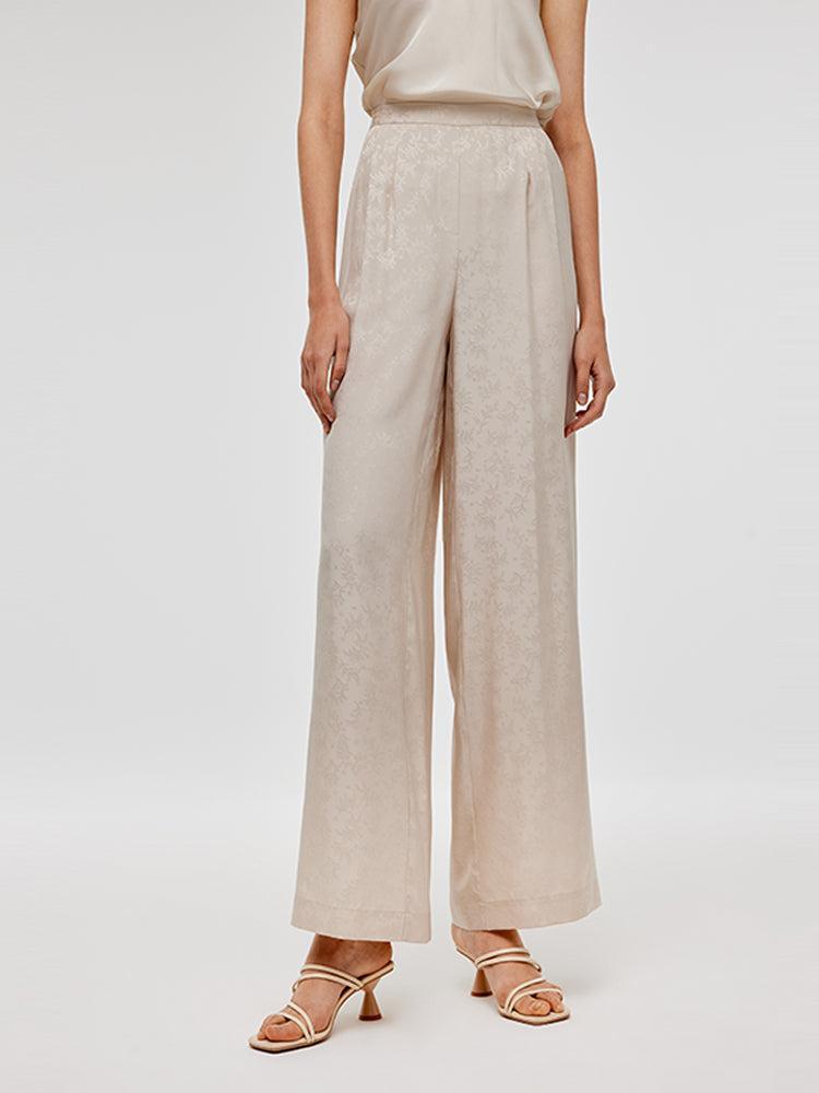 16 Momme Mulberry Silk Jacquard Women Wide Leg Pants Product Image