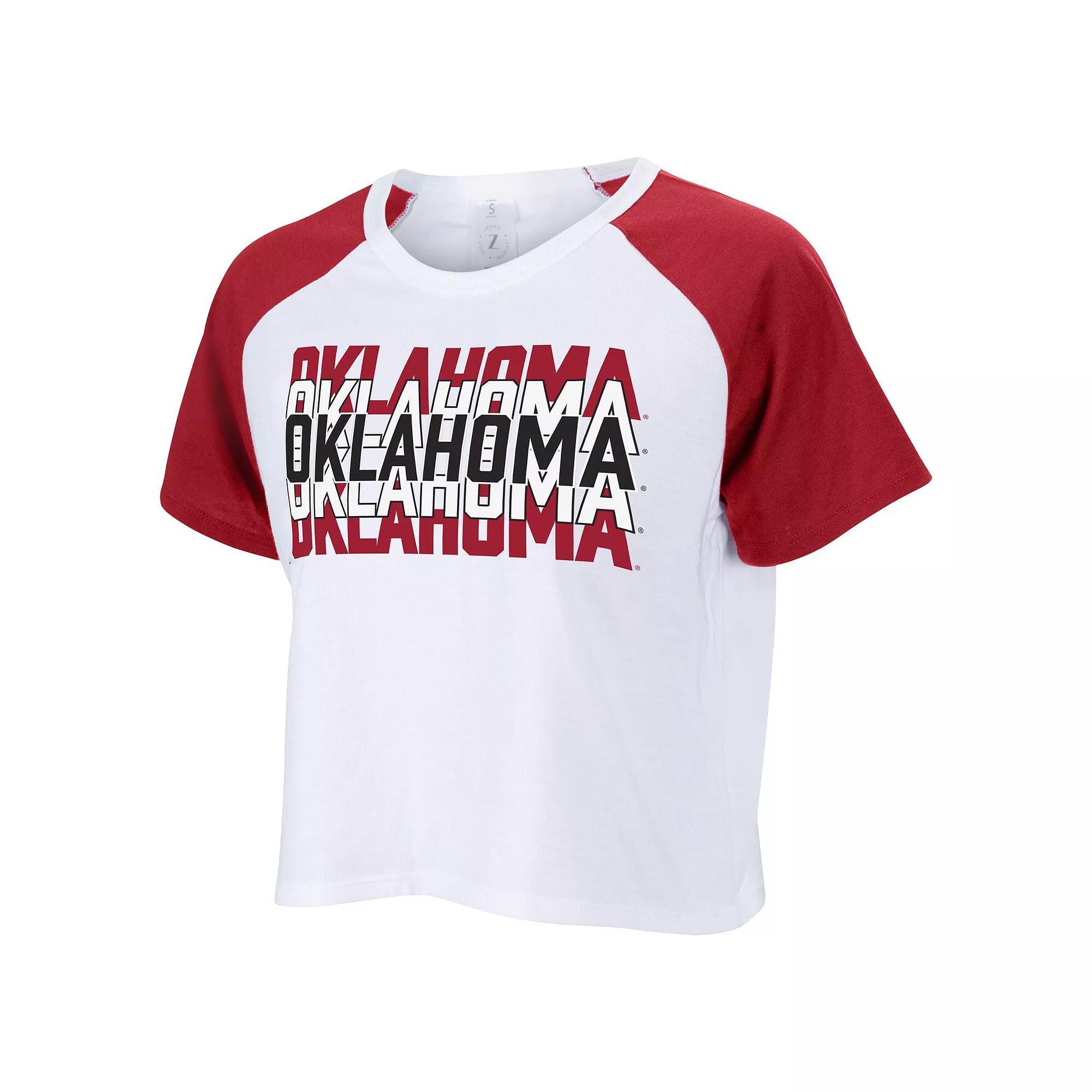 Womens ZooZatz Oklahoma Sooners Colorblock Repeat Raglan Cropped T-Shirt Product Image