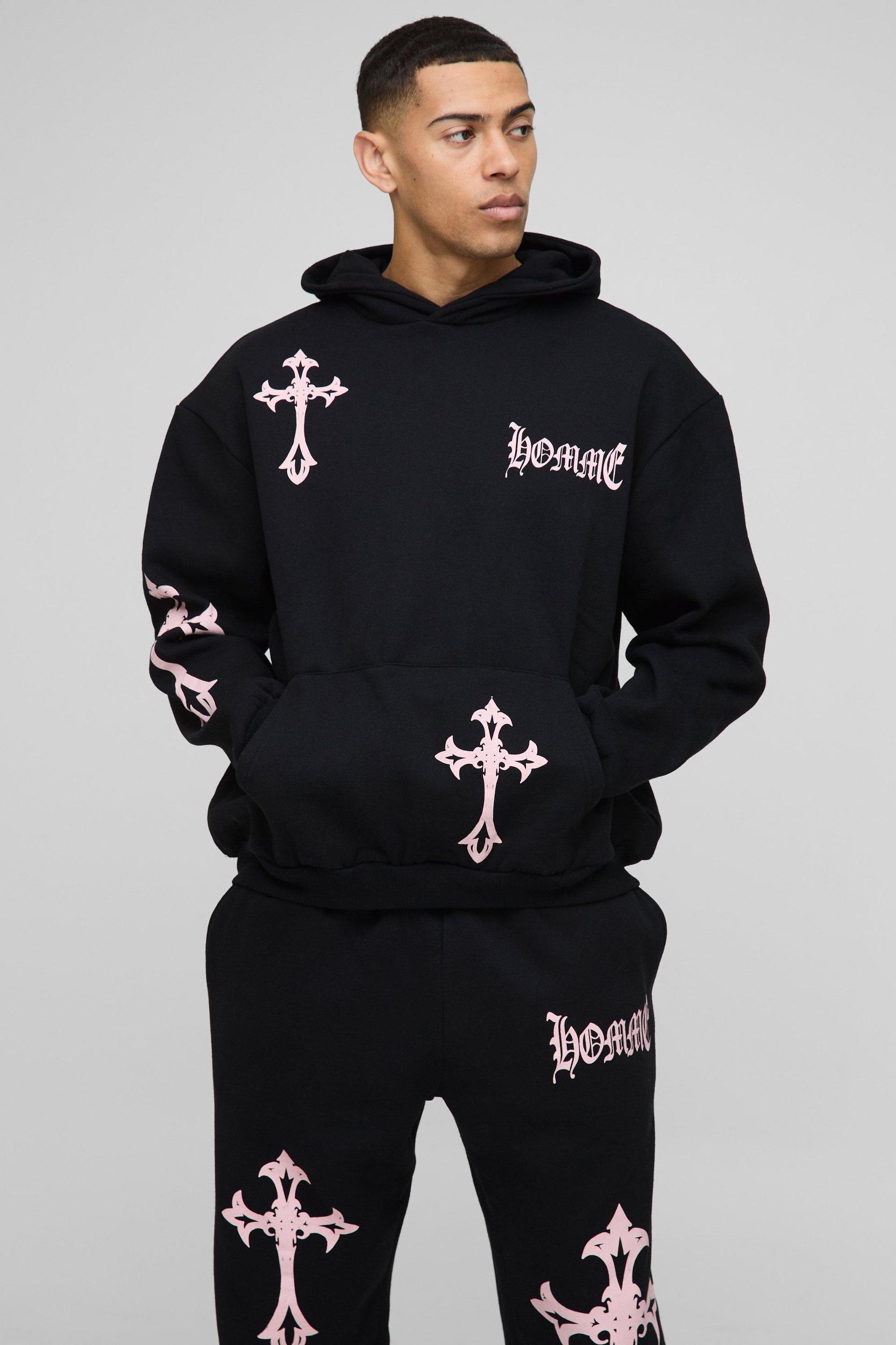 Oversized Homme Cross Hooded Tracksuit | boohooMAN USA Product Image