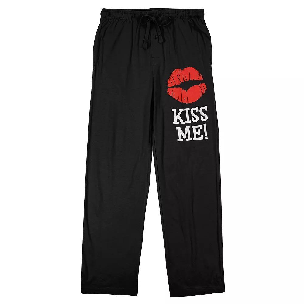 Men's Kiss Me Lips Pajama Pants, Size: XL, Black Product Image