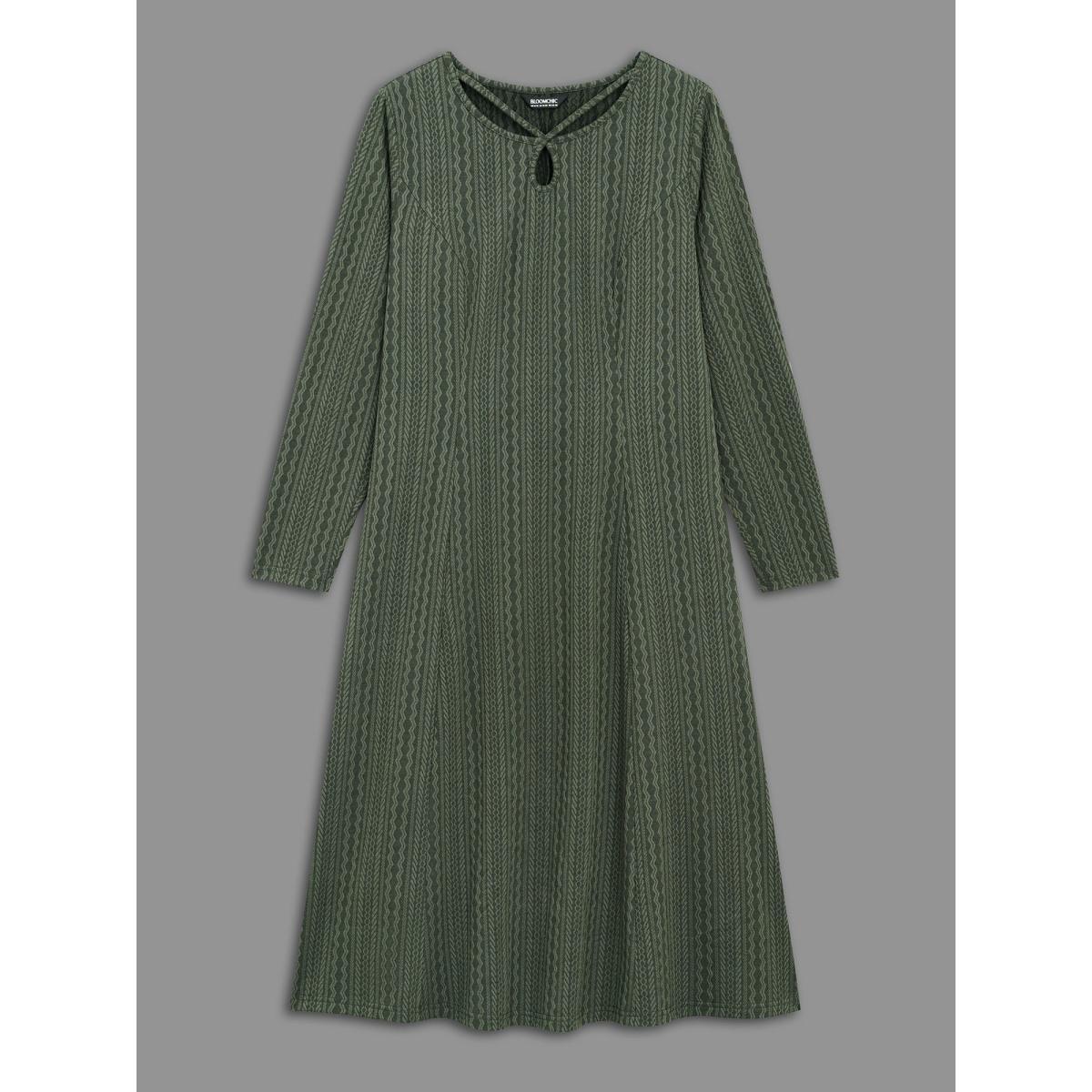 Plus Size Plain Textured Keyhole Knit Dress ArmyGreen Women Casual Texture Knit Dresses Bloomchic 14-16/1X Product Image