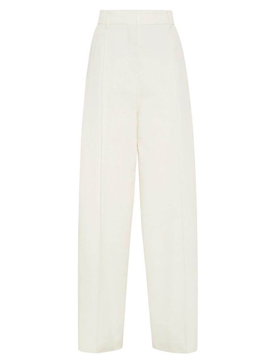 Womens Cotton and Wool Cover Pleated Wide Trousers Product Image