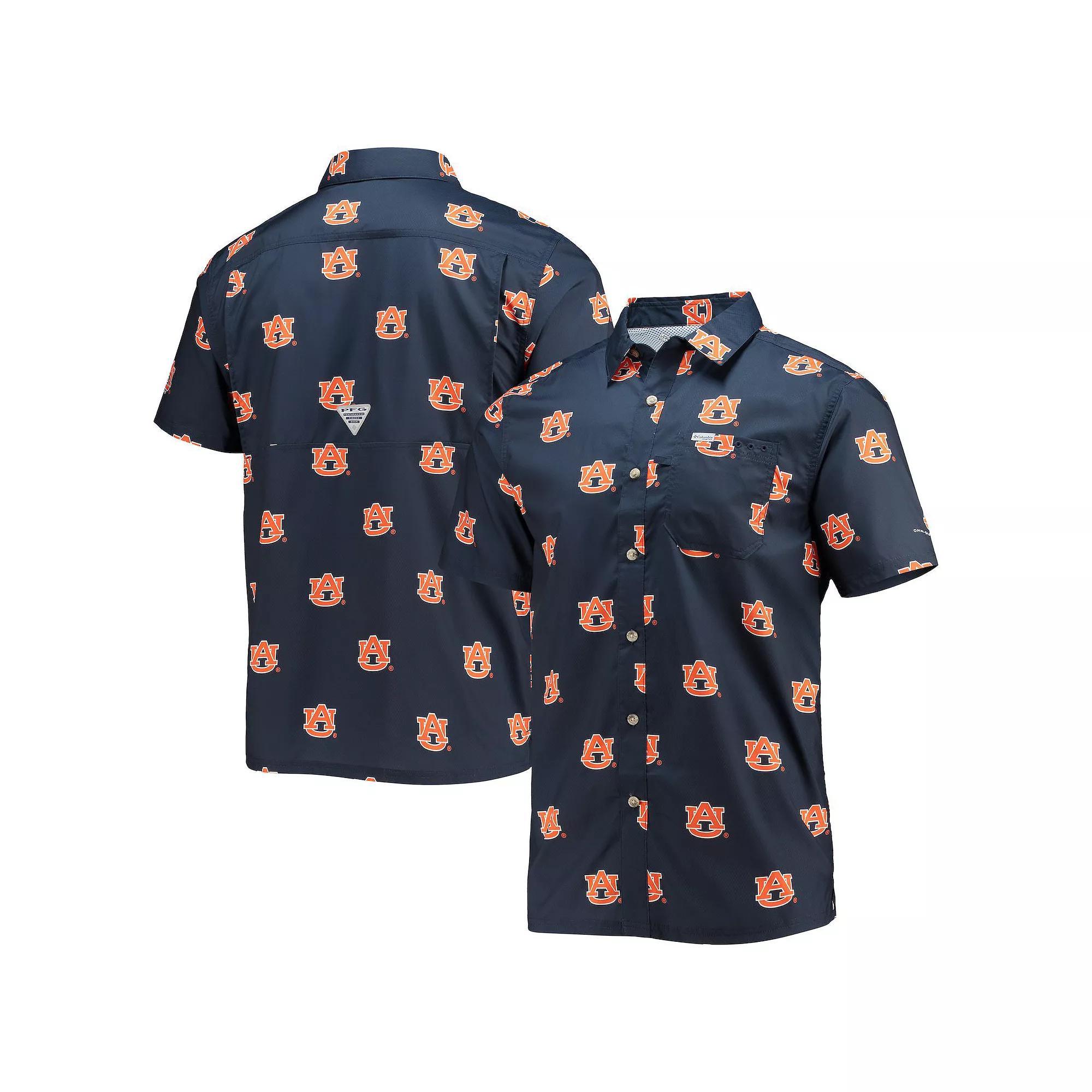 Men's Columbia Navy Auburn Tigers Super Slack Tide Omni-Shade Button-Up Shirt, Size: Large, Blue Product Image