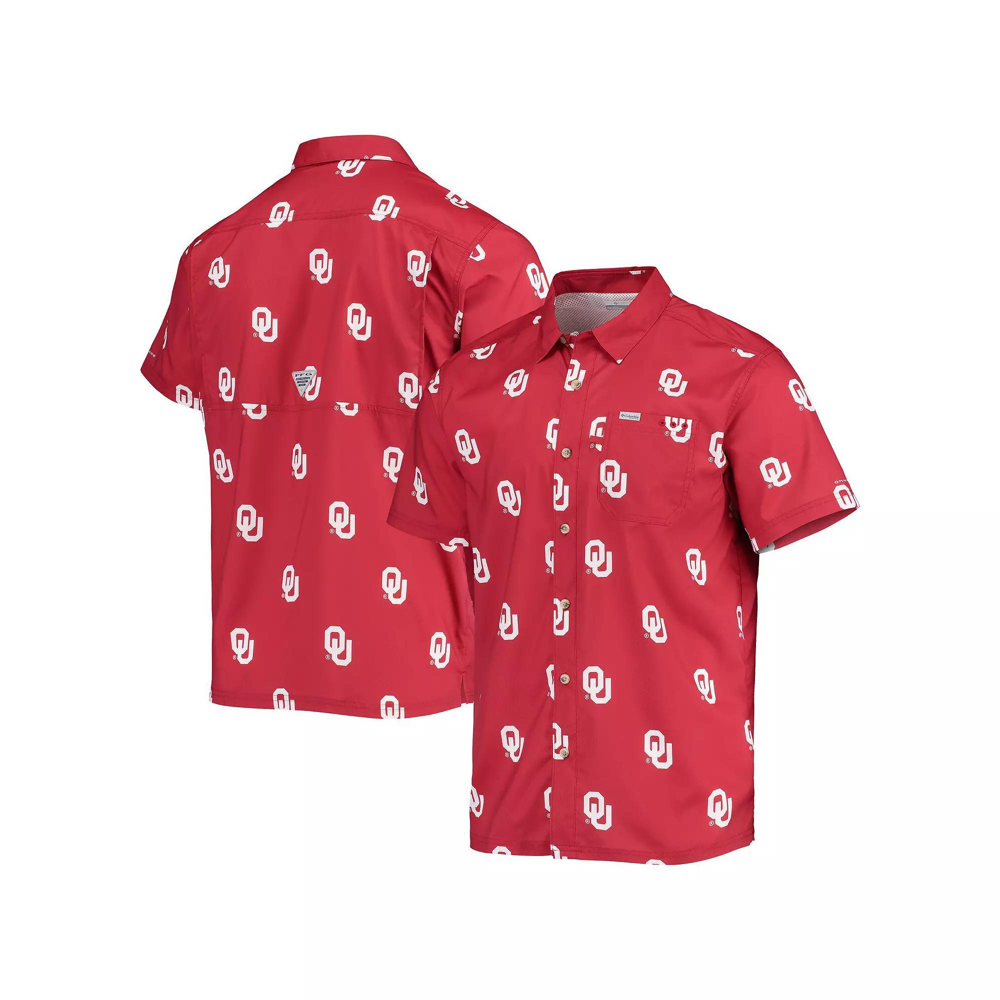 Men's Columbia Crimson Oklahoma Sooners Super Slack Tide Omni-Shade Button-Up Shirt, Size: XL, Red Product Image