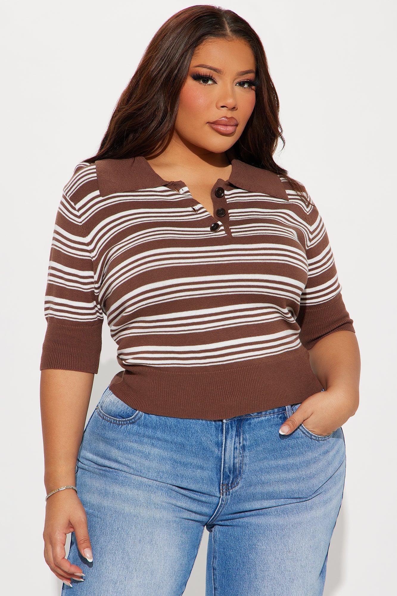 Smart And Cute Striped Sweater - Brown Product Image