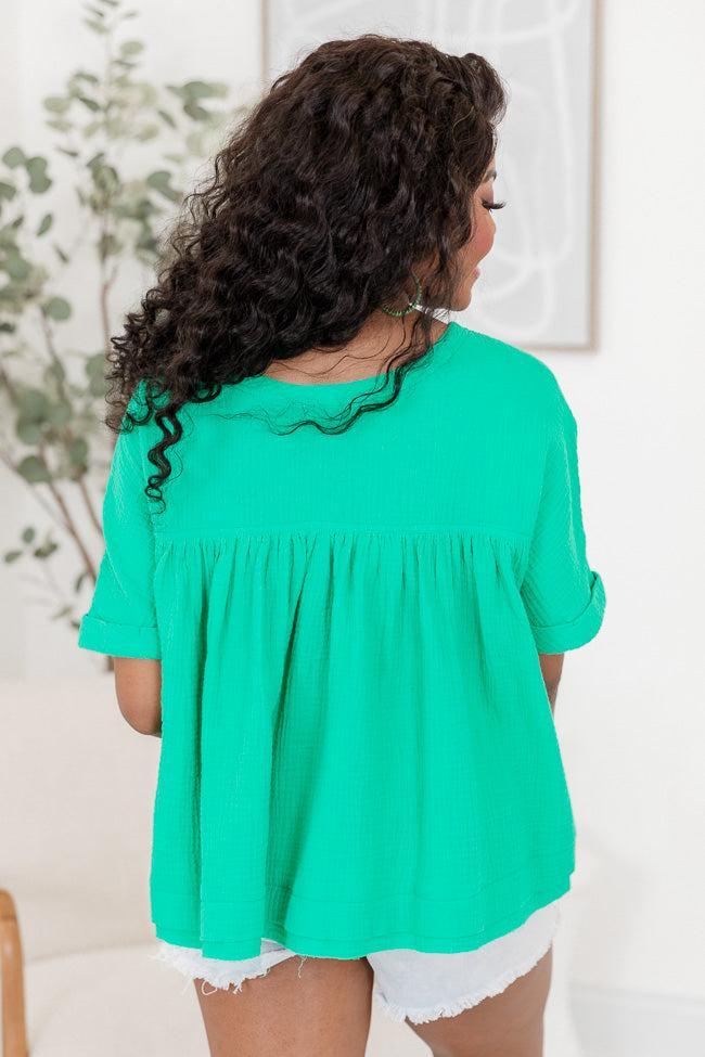 I've Seen It All Green Acid Wash Gauze Peplum Hem Blouse Product Image
