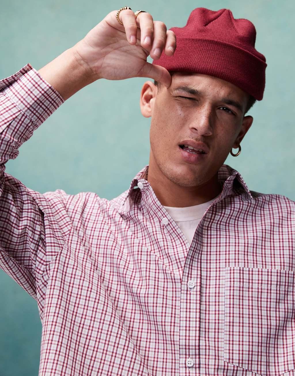 ASOS DESIGN boxy oversized shirt in red plaid Product Image