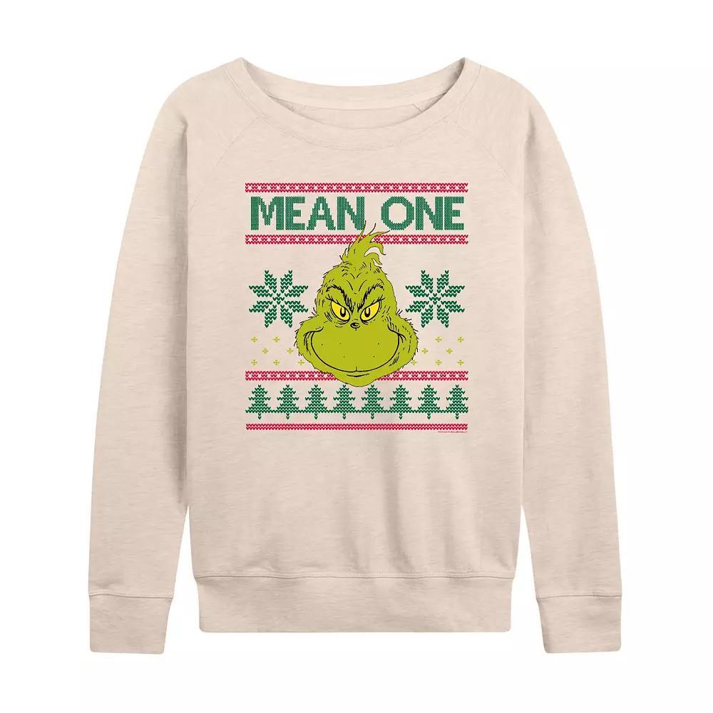 Women's Dr. Seuss The Grinch Mean One French Terry Long Sleeve Tee, Girl's, Size: XL, Beige Product Image