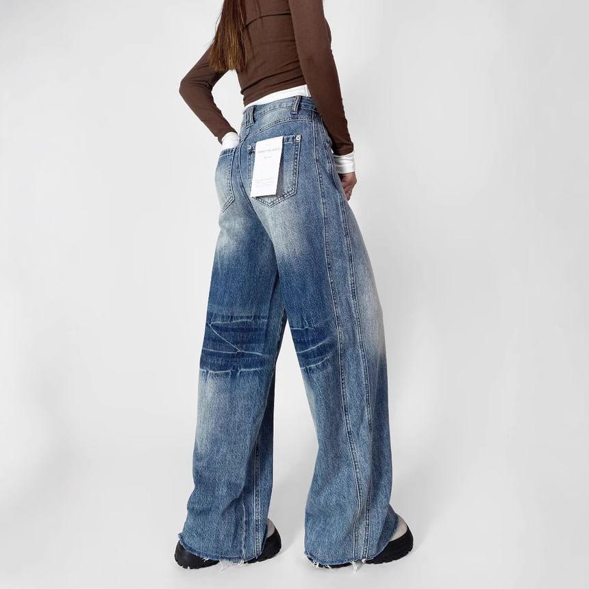 High Waist Washed Wide Leg Jeans Product Image
