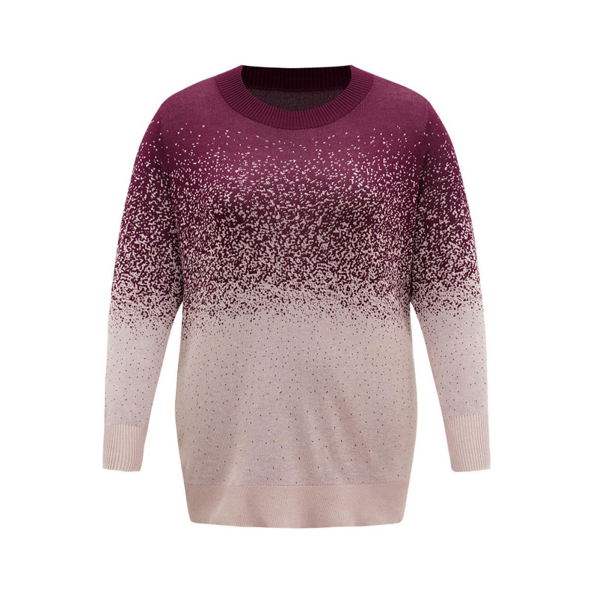 Plus Size Supersoft Essentials Ombre Elastic Cuffs Pullover Purple Women Casual Loose Long Sleeve Round Neck Dailywear Pullovers BloomChic 10/M Product Image