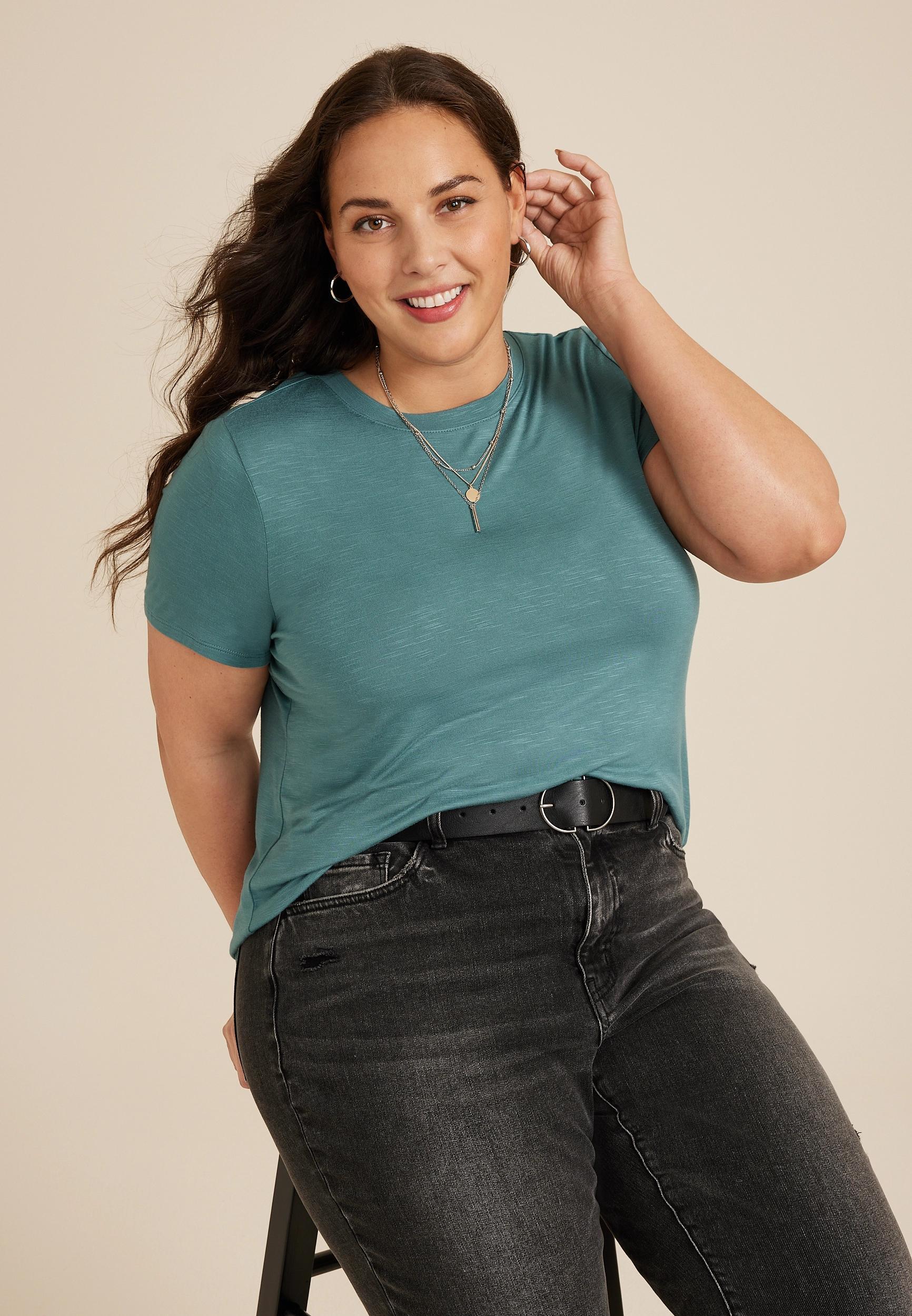 Maurices 0X Plus Size Womens 24/7 Kennedy Crew Neck Tee Blue Product Image